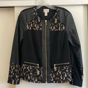 Chico’s black lace and faux leather jacket, size 0